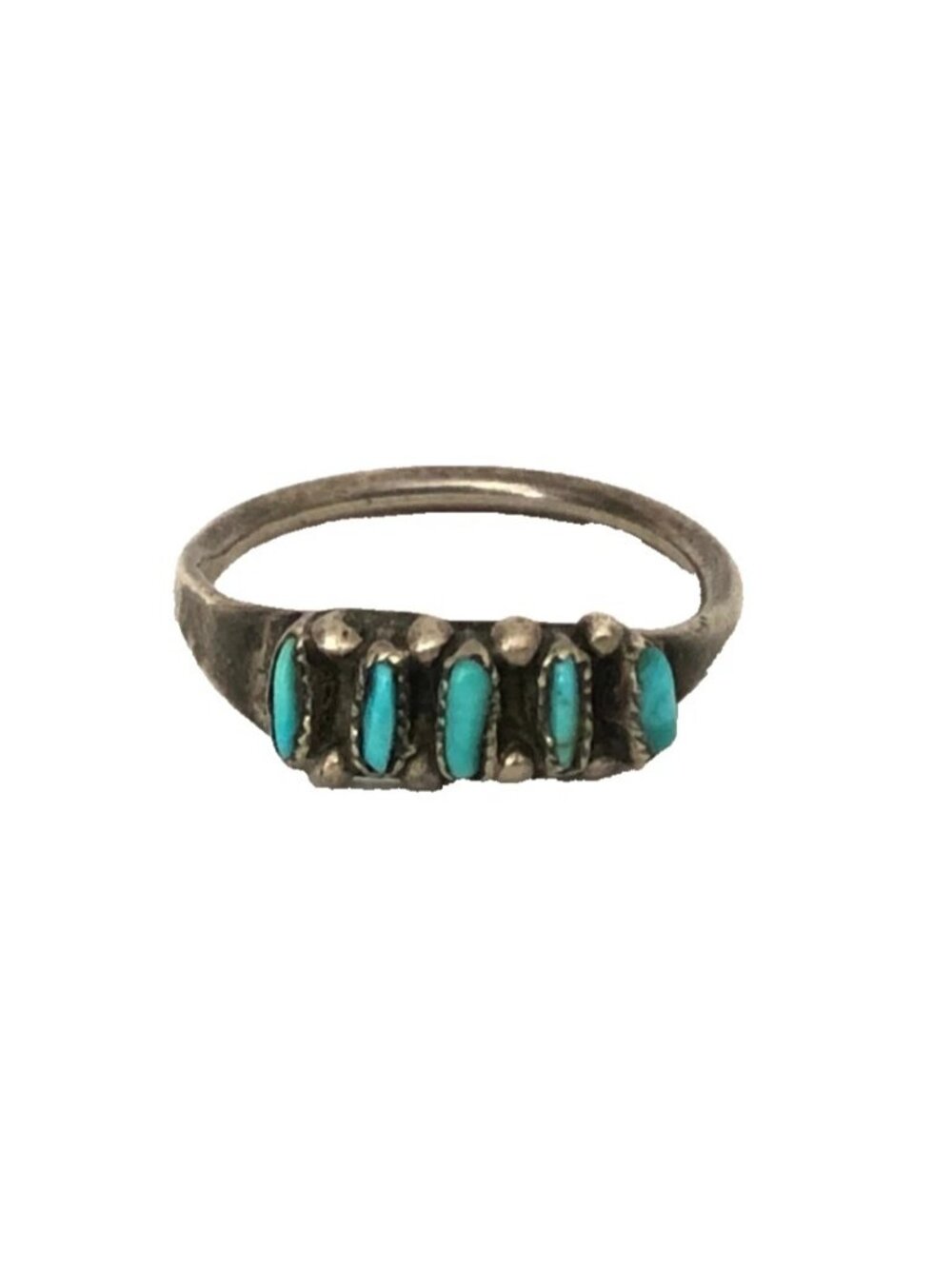 Zuni Artisan Needlepoint Turquoise Ring Sterling Silver Native American Sz 5.75